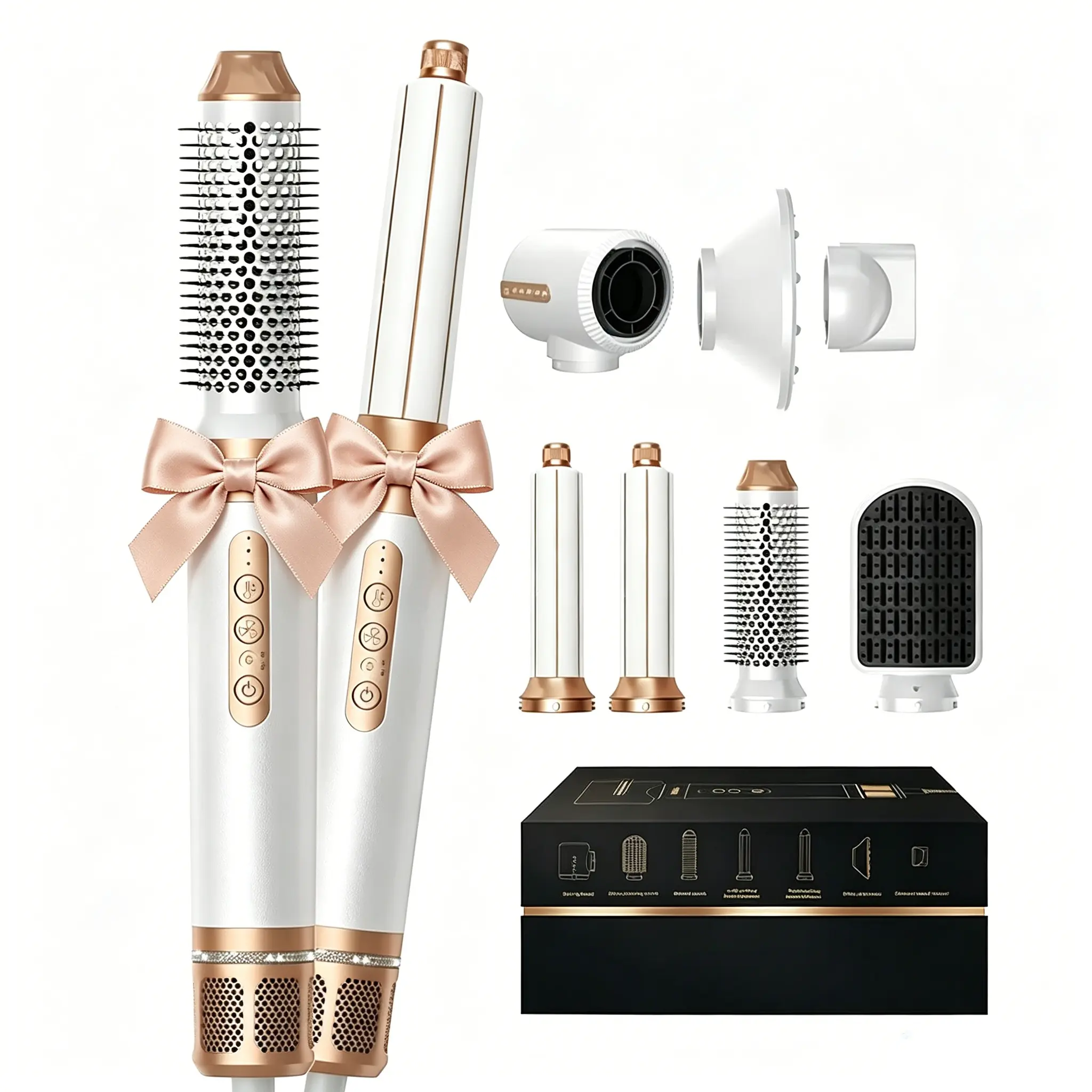 7-in-1 hot air styling comb, powerful 110000RPM hair dryer, curling iron, hair dryer with diffuser, used for quick drying, increasing fluffiness, negative ion hot air comb hairdressing tool. Tikokshop Springflowup hair dryer, white style, hot air stylist