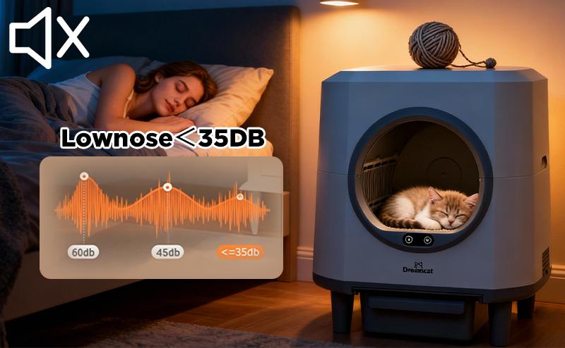 9Dreamcat Smart Cat Litter Box, Hands-Free Self-Cleaning, Large-Capacity, Odor-Free, APP Control, Multi-Cat Home, Modern Design, Includes Floating Brush & Aroma Box