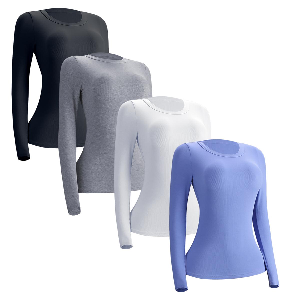 Womens  Long Sleeve Stretch Slim Round Neck Ribbed Basic Shirts Top Y2K Womenswear