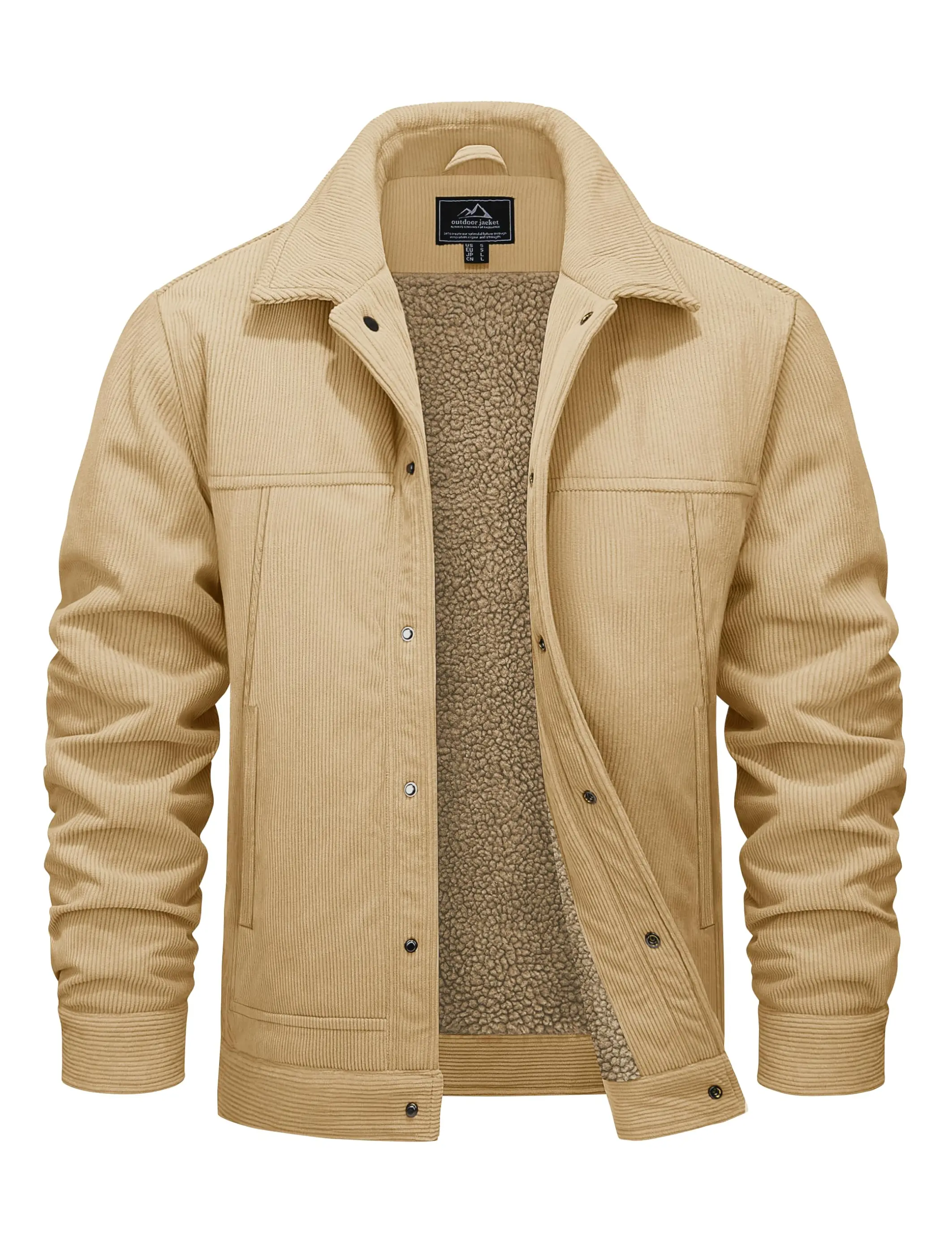 MAGCOMSEN Men's Classic Corduroy Trucker Jacket - Winter Warm Sherpa-Lined Thick Fleece Coat with Pockets, Button Snap Closure, Turn-Down Collar, Plain Fitted Soft Outerwear, Casual Business Hard-Wearing Menswear Top (Dark Brown, Holiday Themed)