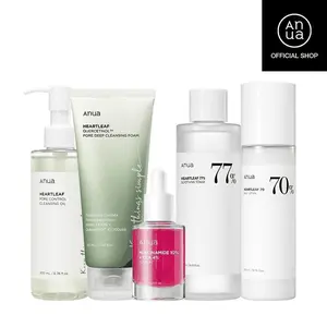 ANUA-Skincare Routine Set|Cleansing oil + Cleansing foam +Toner + Dark Spot Correcting Serum + Moisturizing lotion, Hydrate, korean skincare, glass skin, affordable, niacinamide
