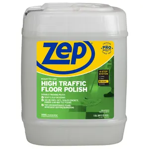 Zep High Traffic Floor Polish - 5 Gal  ZUHTFF5G - Scuff and Slip Resistant Durable Floor Finishing Polish for Vinyl (VCT), Sealed Concrete, Rubber, Tile, and Terrazzo Floors