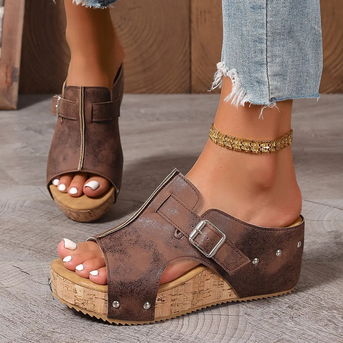 Women’s Platform Wedge Sandals 2.5” Cork Heel – Lightweight Cushioned Comfort Slides, Adjustable Strap, Non-Slip Casual Summer Walking Shoes for All-Day Wear