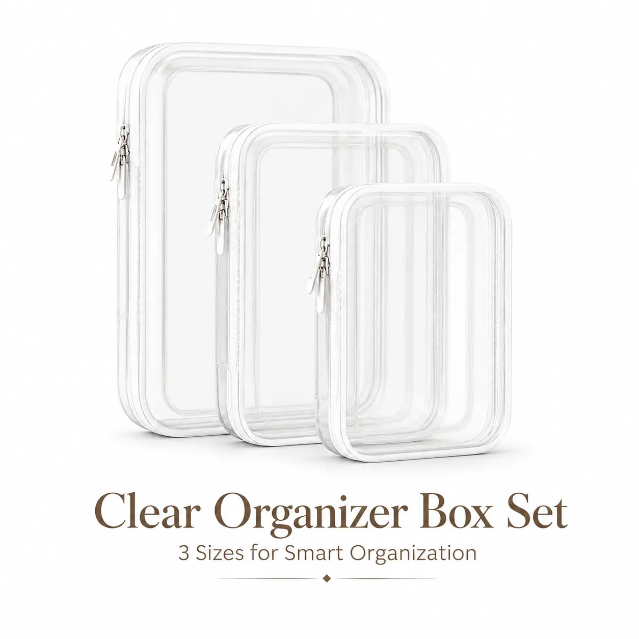 7CODE 3-Pack Clear Zipper Pouches for Travel, Waterproof Transparent PP Storage Bags - Toiletry Organizer Set for Cosmetics, Toiletries, Snacks & Small Items - TSA-Approved Clear Travel Bottles Case for Carry-On, Makeup & Toiletries, Large Medium Small