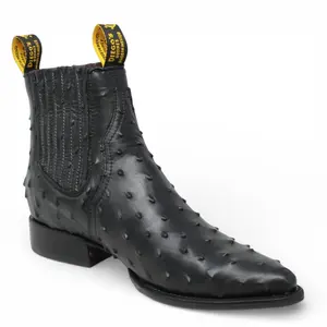 Botines de Avestruz Grabado Horma Puntal Negro