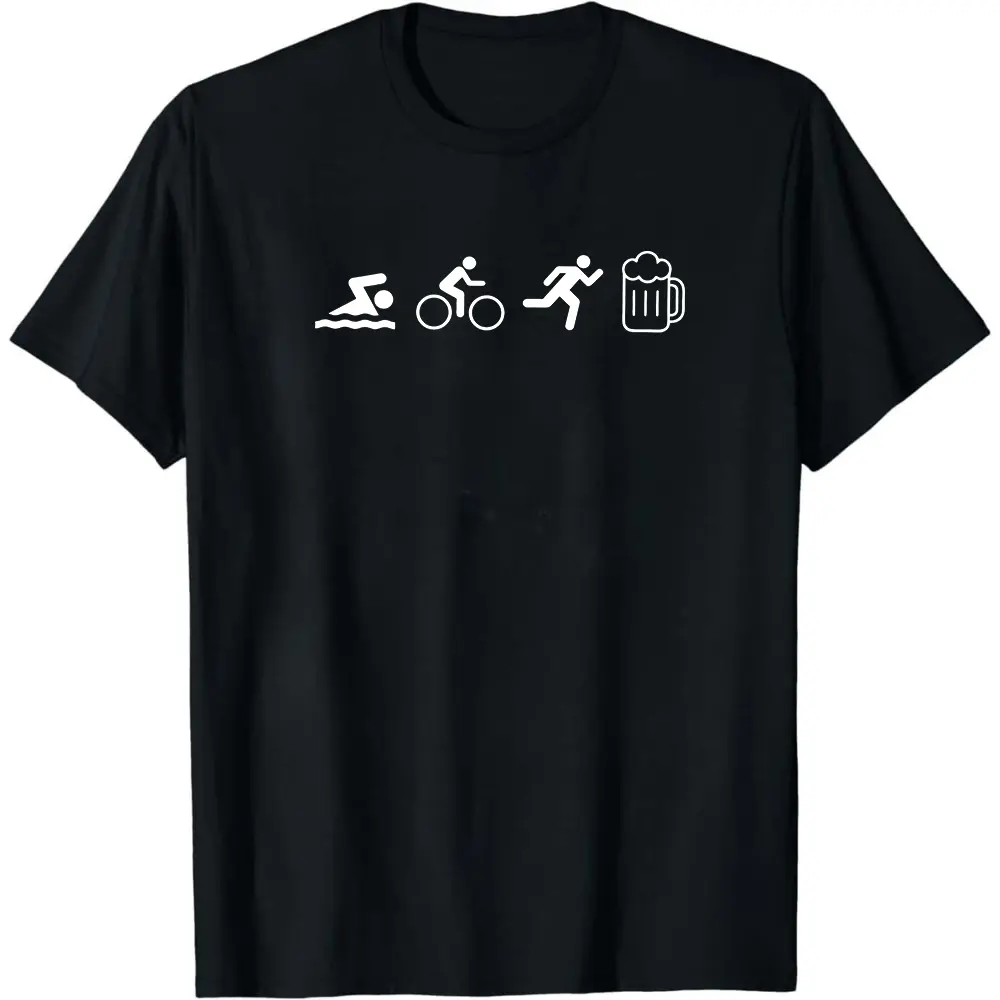 Triathlon Shirt - Swim Bike Run And Beer Tee - Funny Triathlon TShirt - Sports Lover - Beer Lover - Sarcastic Triathlon Tee - Swimming Casual Cotton