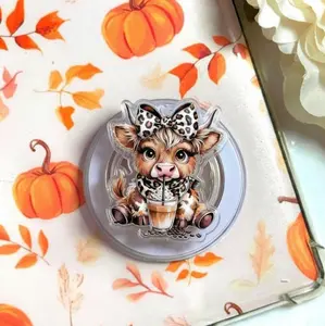 Funny Cute Coffee Addict Highland Cow Magsafe Phone Grip Detachable Magnetic Kickstand, Funny Farm Aesthetic Gift For Coffee Lovers