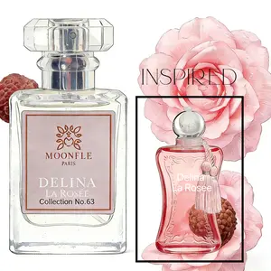 No.63 Delina La Rosée  2021 Floral Top:Lychee, Pear, Bergamot Middle:Turkish Rose, Peony, Lily of the Valley Base:Soft Wood, White Musk  Size: 30ML 1oz MOONFLE Women Long Lasting Oil Base Fragrance Parfume