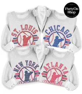 Vintage Baseball Sweatshirt Retro Established City Baseball Pullover Sports Unisex Crewneck Sweatshirts Sublimation Print Casual Graphic Top