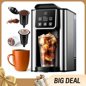 Hot & Iced Coffee Maker, Single Serve Coffee Maker for K Cup and Grounds, 6-14 Oz Brew Sizes, 50 Oz Removable Water Tank, One Cup Coffee Machine