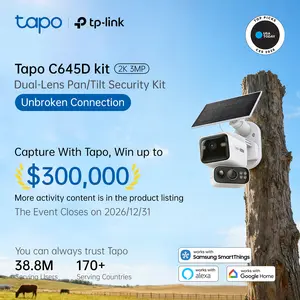 TP-Link & Tapo  C645D KIT Dual Lens Pan/Tilt Security Battery Camera Wireless w/Solar Panel, 2K 3MP 165° Wide-Angle + 6mm Telephoto, Free Person/Vehicle Detection, 360° Pan, SD/Cloud Storage, Works w/Alexa & Google