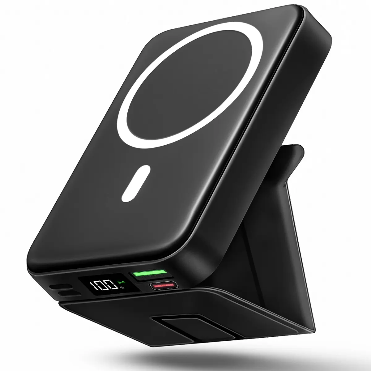 【Fathersdaygift】 10000mAh Magnetic Power Bank  Wireless Portable Charger with USB-C Cable LED Display Foldable Battery Pack for iPhone17/ 16/15/14/13/12/Pro/Pro Max Series Charging Compact Silicone Black Chargeable Smartphone