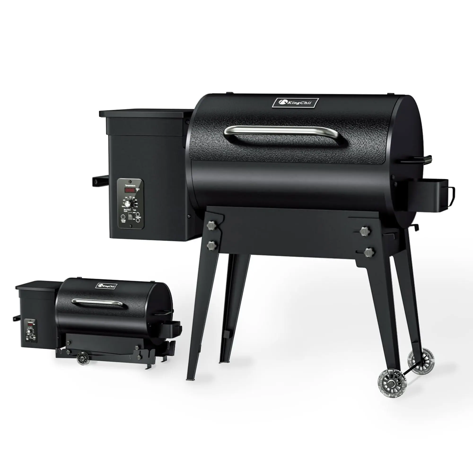 KingChii Modern Portable Wood Pellet Grill & Smoker - Electric Outdoor Barbecue with Foldable Legs, Wheels for Moving, 456 SQ.IN Capacity, PID Control 180-425°F for Camping, Stainless Steel,back to school,back to school haul