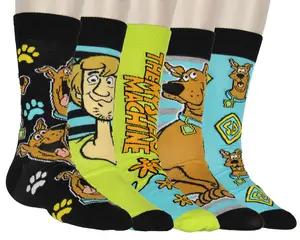 Scooby-Doo Socks Men's Scooby Character 5-Pack Knit Mid-Calf Crew Socks Shaggy Mystery Machine Shoe Size 6-12