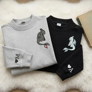 Custom Toothless The Dragon, Toothless and Light Fury Couple Matching Sweatshirt, How To Train Your Dragon Couple Crewneck, Valentine Gift green hoodie girl