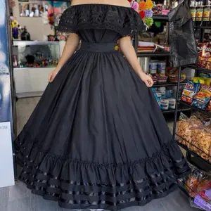 2 piece set Folklore Mexican Solid  skirt and blouse Womenswear day of the dead L