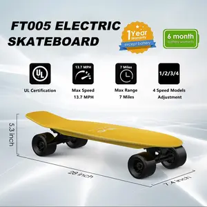 Mini electric skateboard with remote control, top speed 28 mph, range 12 miles, maximum load 330 lbs, maple cruising skateboard, suitable for all kinds of people, mini UL certified, fish board, shortboard, yellow skateboard, scooter