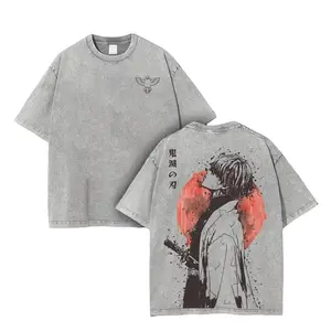 Retro Vintage Limited Zenitsu Agatsuma Demon Slayer Anime Double Printed Washed Tee Unisex Oversize Anime Manga Washed Lightweight Cotton T-Shirt Gift For Anime Fan Casual Style