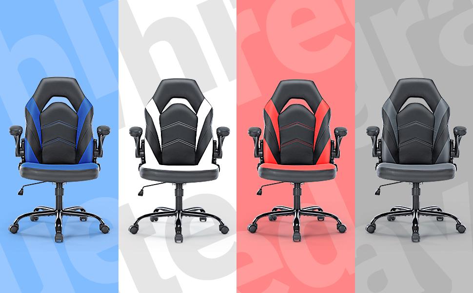 HomeSquad Gaming Chair - Ergonomic Swivel Racing Office Executive Task Chair with Adjustable PU Leather and Flip-up Armrest for Adults, Kids, Men, Women, Gamers