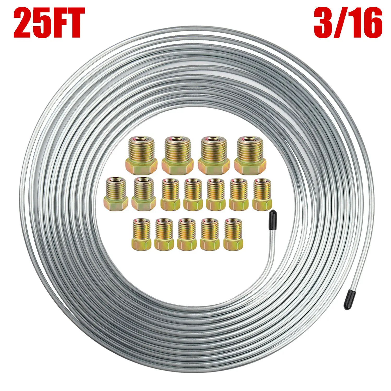 Brake Line Tubing Kit - Flexible Double Galvanized Steel 25 Ft. 3/16 16 Fittings Brake Line Tubing Kit - Flexible Double Galvanized Steel 25 Ft. 3/16 16 Fittings
