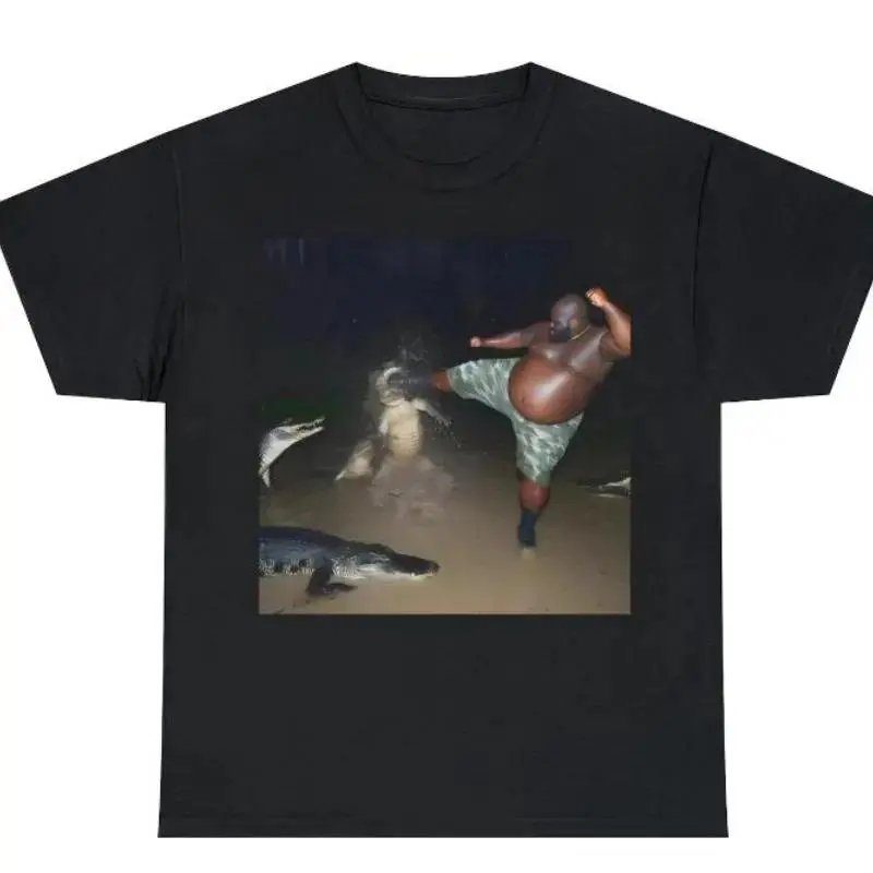 Man Kick Alligator In Swamp TShirt, funny Tshirt, Meme Shirt, Unisex Tshirt all size S to 3XL Menswear Top Oversized Graphic