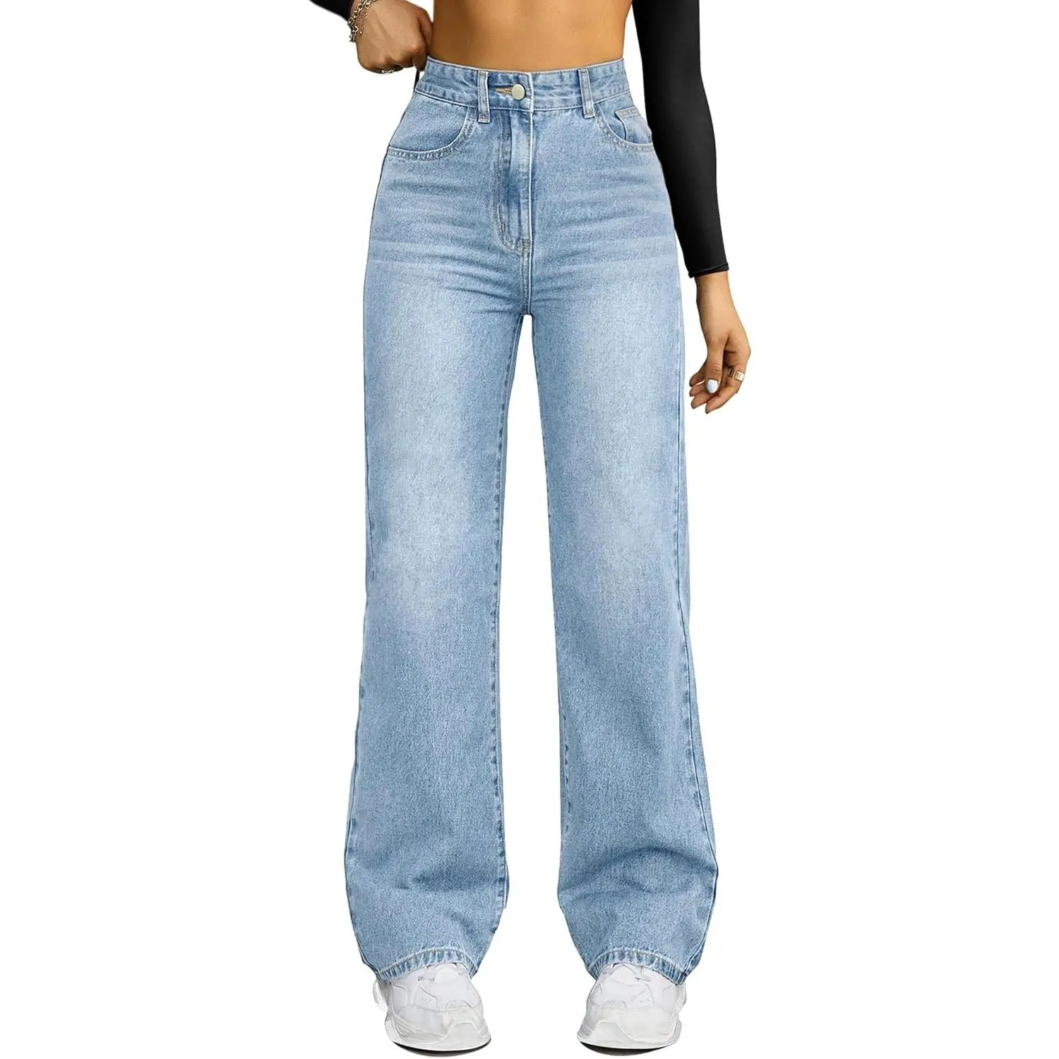 Women's High Waisted Wide Leg Jeans Stretchy Comfort Denim Pants Trendy Loose Straight Fit