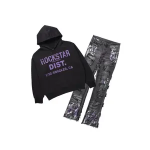 Saxon Purple/Black Hoodie/Stacked Flare Jean Set