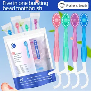 26PCS 5-in-1 Mini Brushes Disposable Toothbrushes with Toothpaste and Pick,Individually Wrapped,Portable On The Go Toothbrush for Work Travel,Mouth Hygiene Teeth Cleaning Tool-4 Flavors