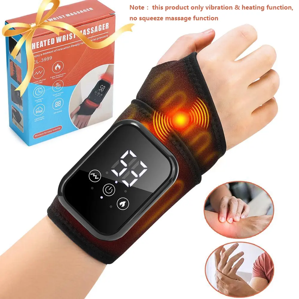 Heated Wrist Massager with Vibration & Heat Settings, Wrist Heating Wrap 15-Minute Timer, Ideal for Tendonitis, Mouse Hand Relax, USB Rechargeable Massagers, Relaxation Aid