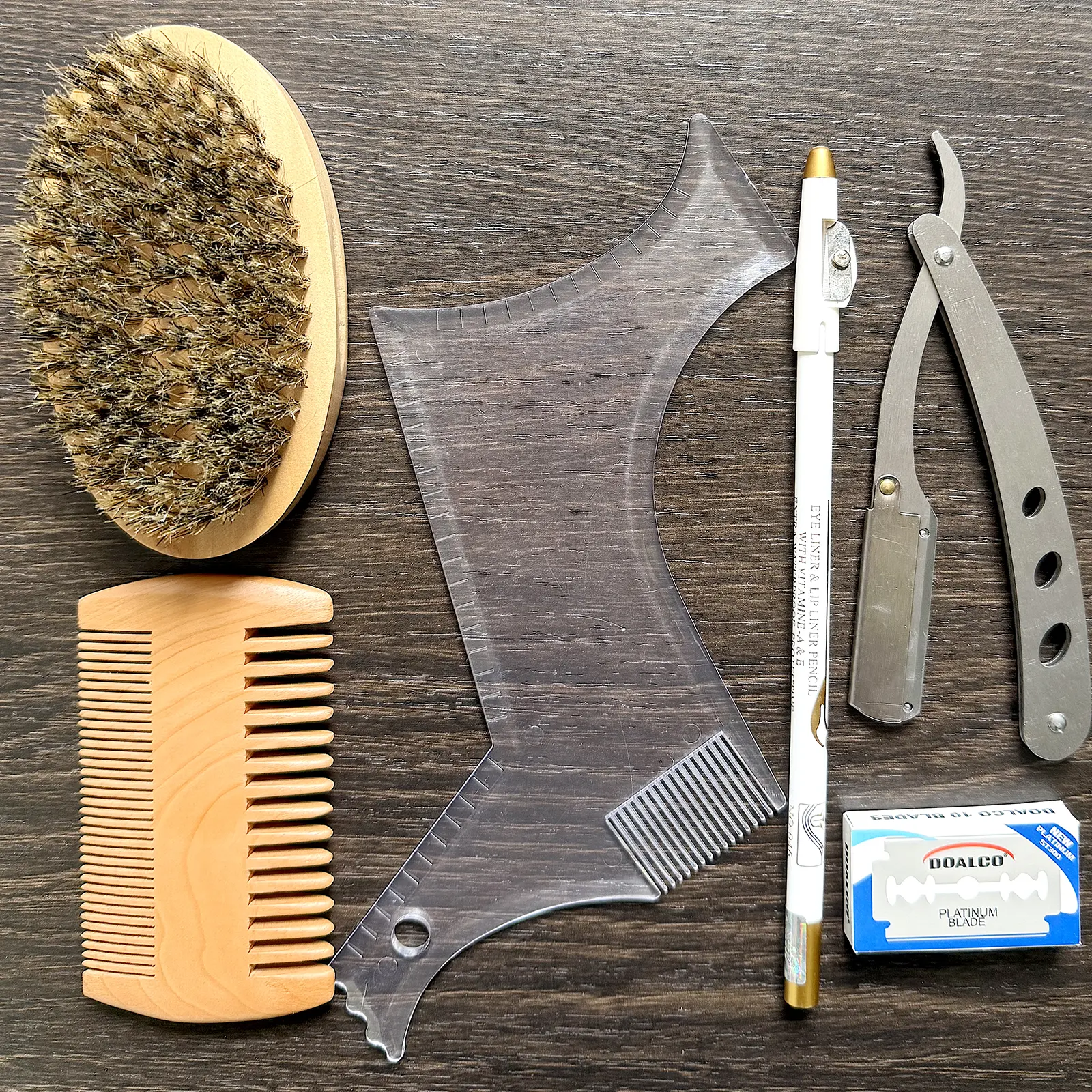 Men's 6-Piece Durable Barber Set - Beard Grooming Kit with Stainless Steel Straight Razor, Boar Bristle Beard Brush for Nourishing & Clean Edges, Ideal Father's Day Gifts for Him, Birthday Gifts For Him