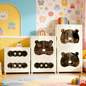 2/3 Layer Collapsible Storage Box Organizer with Lids & Wheels, Space-Saving Folding Cabinet Wardrobe Closet for Bedroom & Living Room