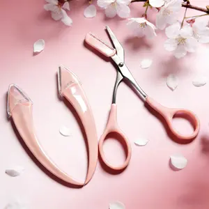 Eyebrow Trimmer Kit for Flawless Shaving & Trimming, Bathroom Grooming Accessory, 2 Pink Curved Razors + 1 Scissors, Stainless Steel Blades, No Cuts, Pro Artist Recommended, Clean Shaping, Perfect Brows Beginner Eyebrow Set Long-Lasting product tiktokshop