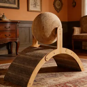 Cat scratching board with hanging ball toy: includes an extra-high scratching post for claw sharpening, an arched bridge design that is both attractive and durable. This wall-mounted design is a must-have for cat lovers.