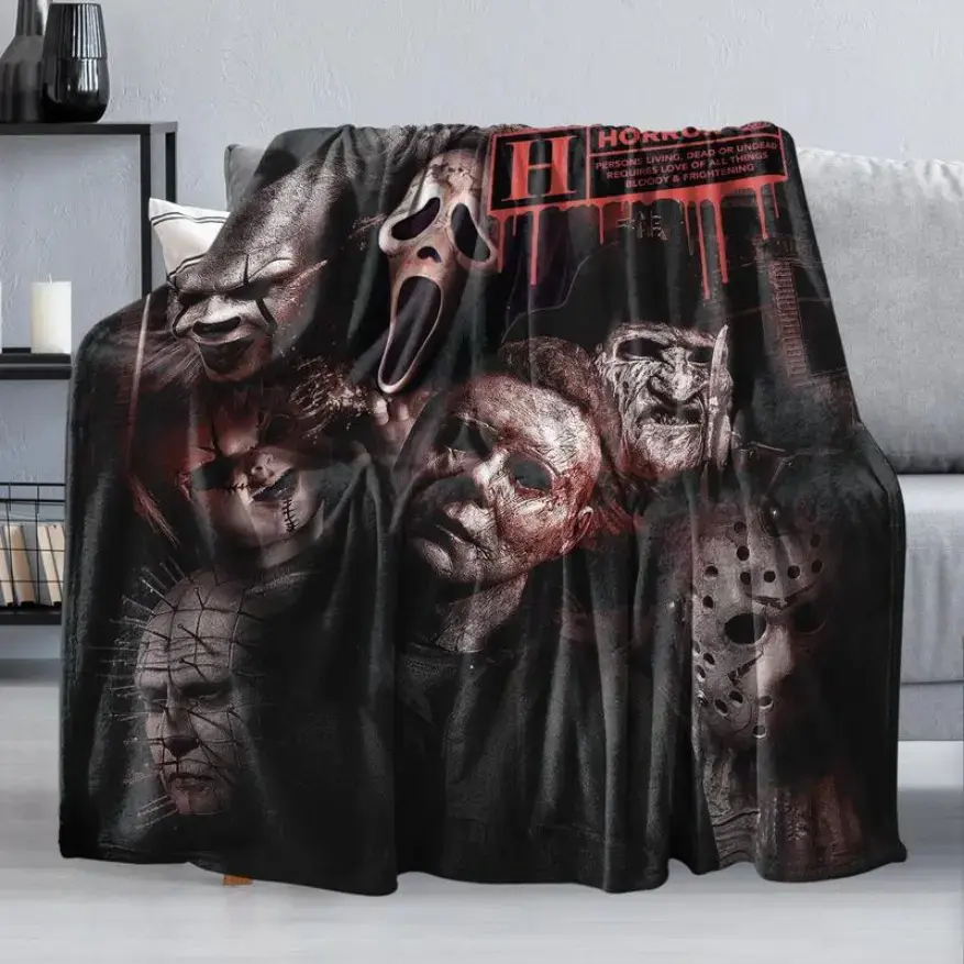 Horror Flannel Blanket The Golden Ghouls Perfect Movie Throw Halloween Blanket Unisex Soft Warm Air Conditioning Blanket 60x80 Lightweight Cozy Plush Fleece Throw for Sofa Bed Couch Bedroom Spooky Movie Night