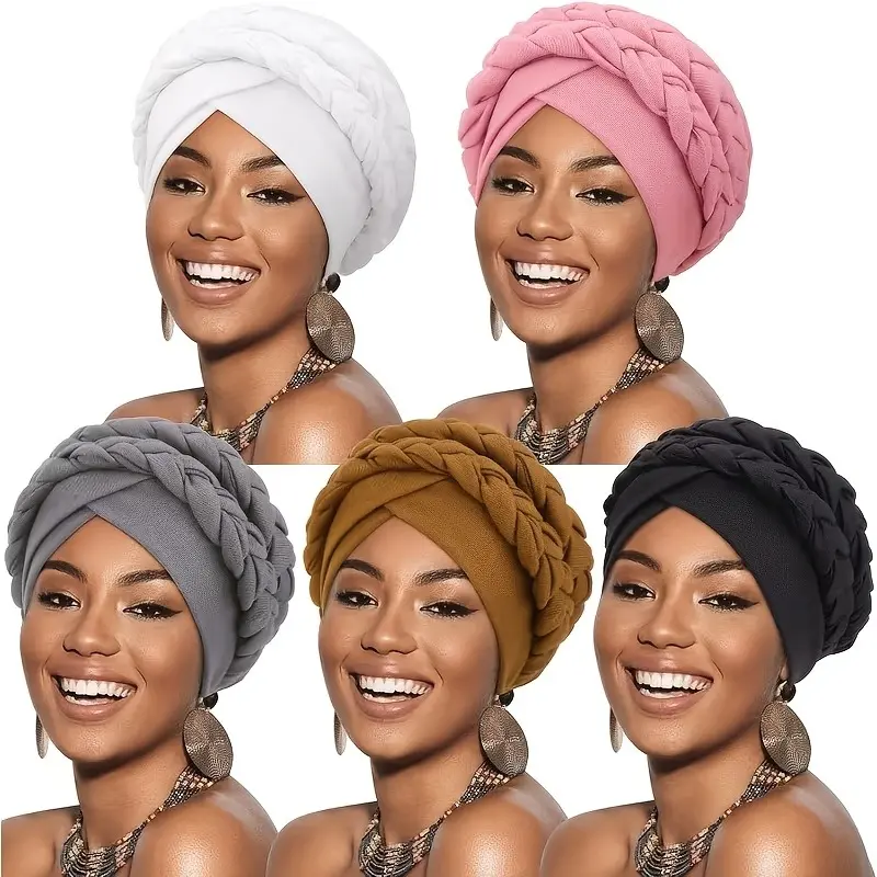 5Pcs Boho Style Scarf Set for Women, Multi-Wear Convertible Headbands with Twist Braids for Everyday & Formal Occasions, Fashion Headscarf, Hair Scarves, Head Wrap, Double Braids, Daily Wear, Gift‑Ready 5‑Pcs