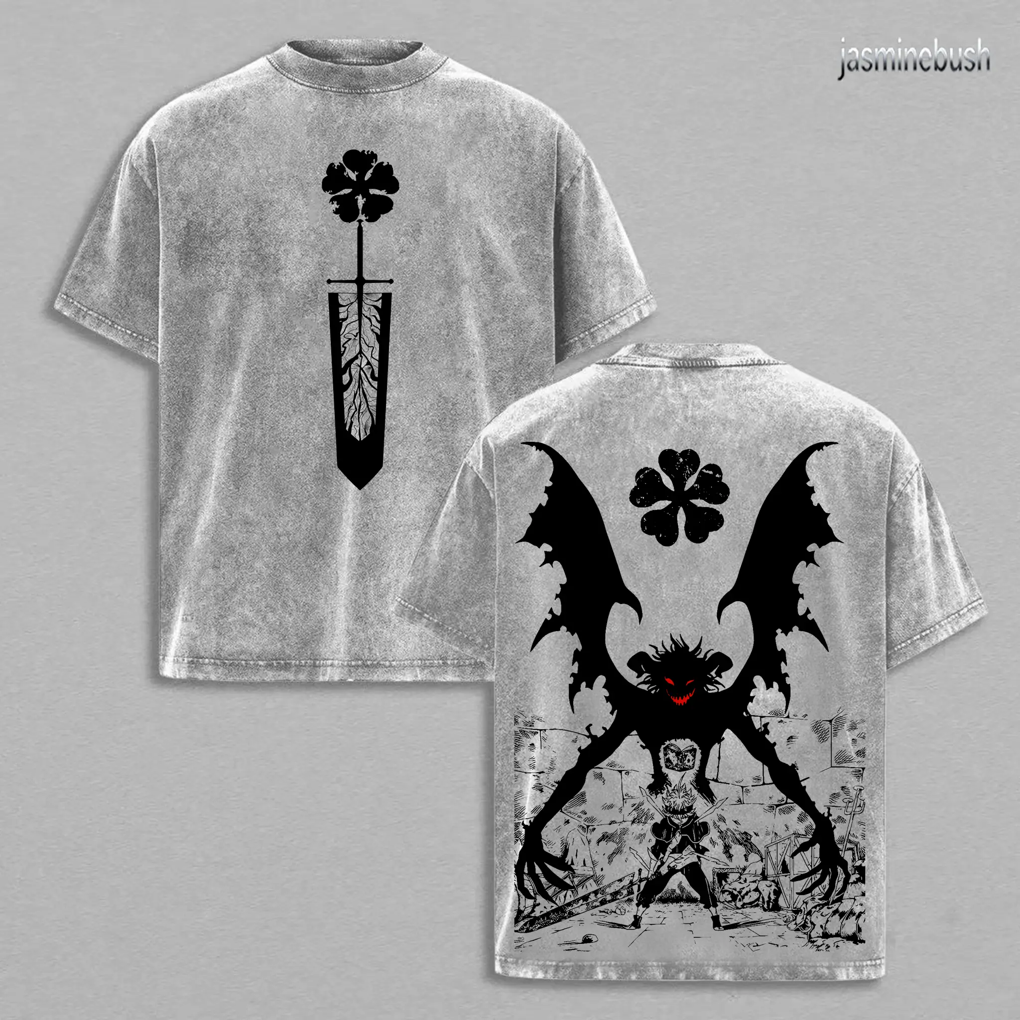 Vintage Retro 90s Asta Wizard King Black Clover Anime Vintage Washed Tee Unisex Oversize Anime Manga Washed Heavyweight Cotton T-shirt, Gift For Anime Fan Lover