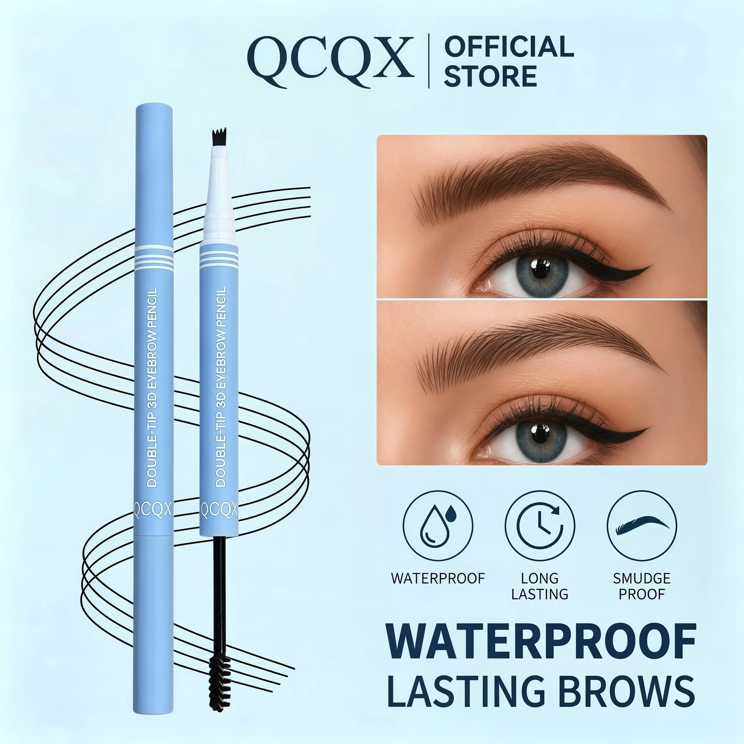 【QCQX】Waterproof 2-in-1 Micro-Fork Cosmetic, Long-Lasting Micro Pencil Eyebrow Gels for Natural Brows, Hair-Like Strokes, Brow Shaping Brush Included, Essential Eyebrows Pencil Accessory, Waterproof Eyebrow Pencil, Instant Eyebrow Tint