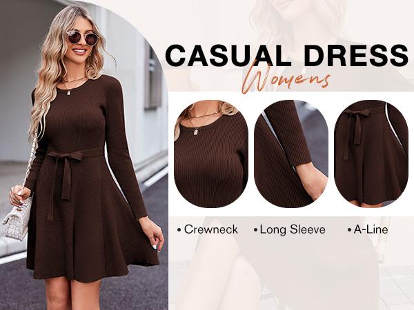 Women's Long Sleeve Dress Crewneck Pullover Sweaters A-Line Casual Swing Dress Bodycon Dress with Belt Thick Suitable for Fall and Winter Women's Long Sleeve Dress Crewneck Pullover Sweaters A-Line Casual Swing Dress Bodycon Dress with Belt Thick Suitable for Fall and Winter