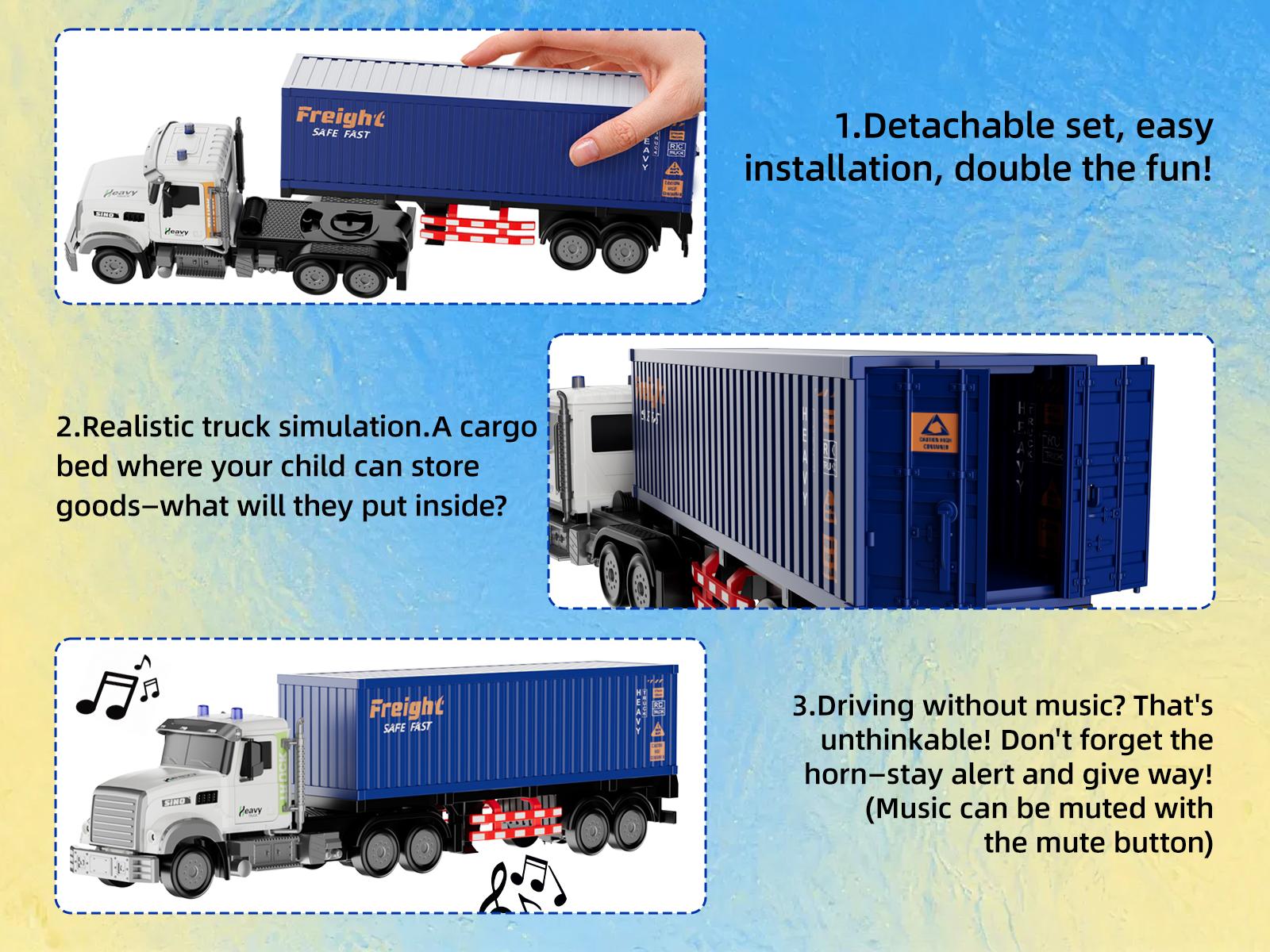 Detachable RC Truck with Container,23.6 Inch 9-Channel RC Semi Truck Toy, 1:12 Container RC Car, Van Truck with Lights & Music,Great Gift for Kids & Adult Detachable RC Truck with Container,23.6 Inch 9-Channel RC Semi Truck Toy, 1:12 Container RC Car, Van Truck with Lights & Music,Great Gift for Kids & Adult