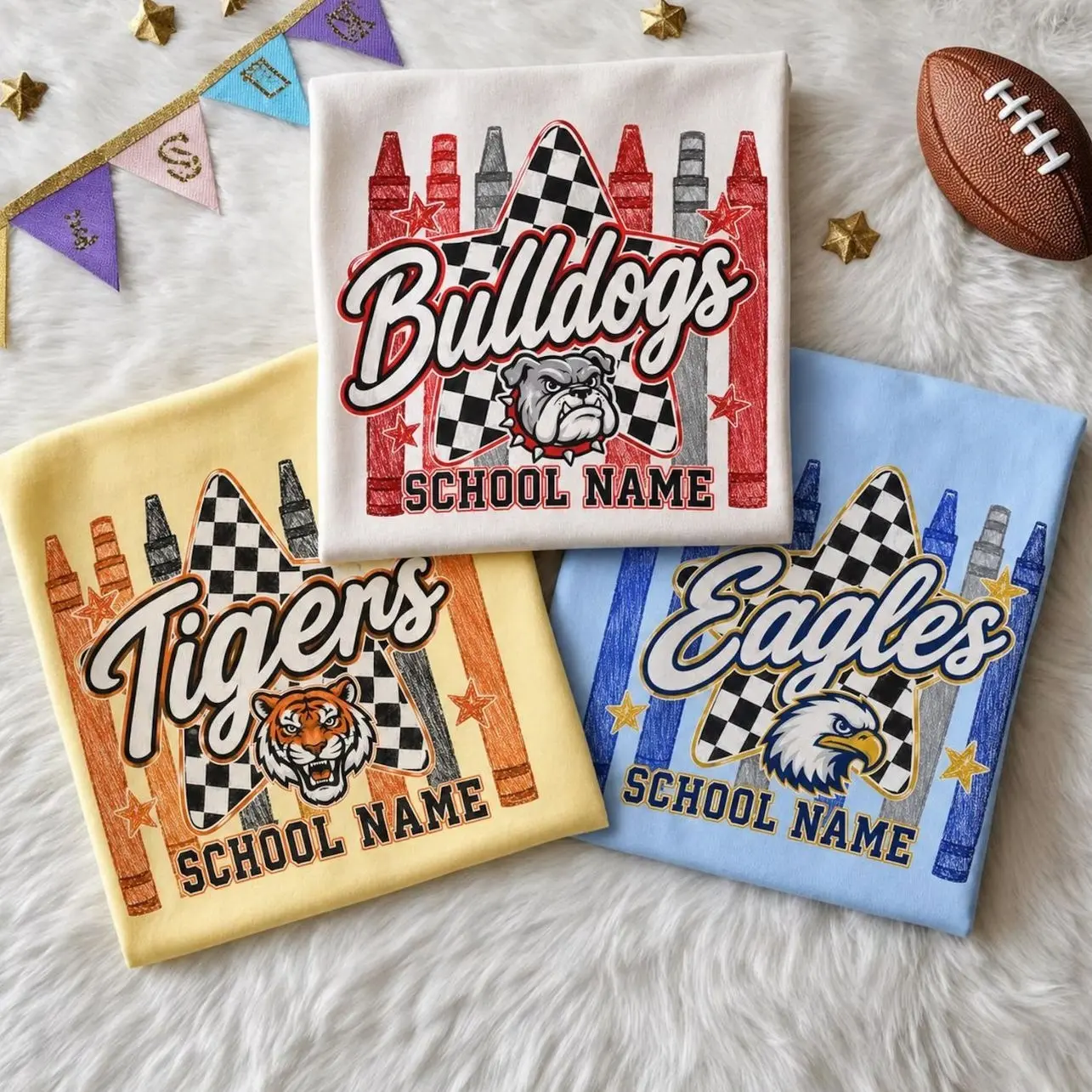 Custom Mascot Crayon Spirit Shirt, Personalized School Name Game Day Tee, Team Spirit Shirt, Back to School Gift, Gators Tigers Panthers