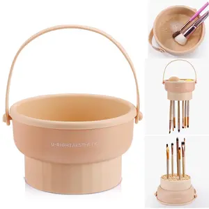 Makeup Brush Cleaner Mat 3 in 1 Silicone Makeup Brush Cleaner Bowl Cosmetic Brushes Cleaning Tool Organizer for Storage