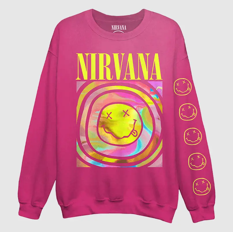 Nirvana Pink Spiral Crewneck, 90's sweatshirt, Hot Pink Nirvana Sweater, Sweatshirt, Hoodie