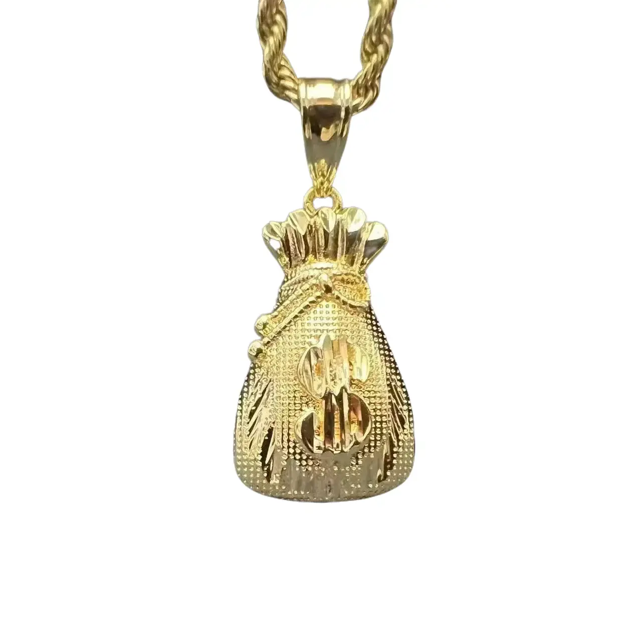 Men's Custom Plated Money Bag Charm Pendant Necklace, Casual Stainless Steel Chain Jewelry Necklaces, Lucky Dollar Sign Costume Jewelry, Ideal Gift