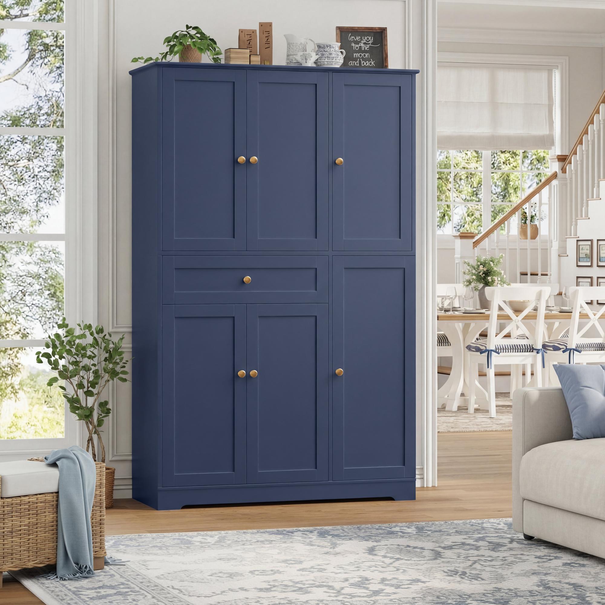 【2 packages shipping 】HOSTACK 68" Tall Kitchen Pantry Storage Cabinet, Modern Kitchen Hutch Cabinet with Doors and Shelves, Freestanding Food Pantry with Large Storage Drawer