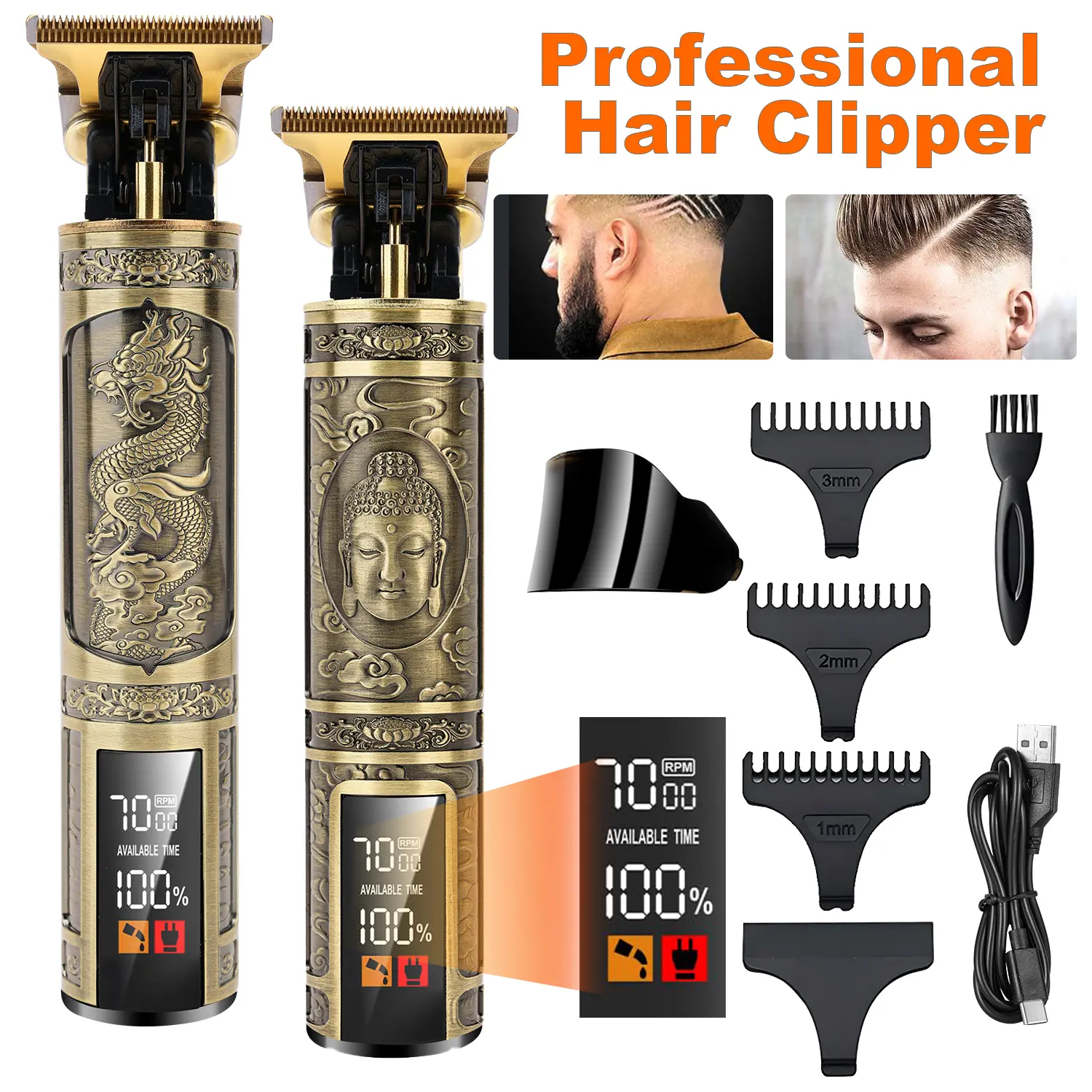Professional Cordless T-Blade Hair Clippers for Men - Zero Gap Professional Hair Trimmer & Grooming Kit - Rechargeable USB Beard Shaver, Ideal Father's Day Valentine's Day Gift