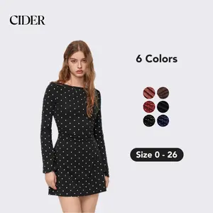 Cider Polka Dot Mini Dress – Flattering Ruched Bodycon Dress with Bell Sleeves， Hides Tummy & Arms， Soft Stretch Cotton for Date Night