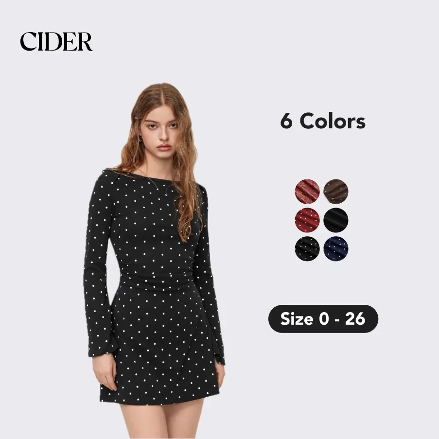 Cider Polka Dot Mini Dress – Flattering Ruched Bodycon Dress with Bell Sleeves， Hides Tummy & Arms， Soft Stretch Cotton for Date Night SummerFinds
