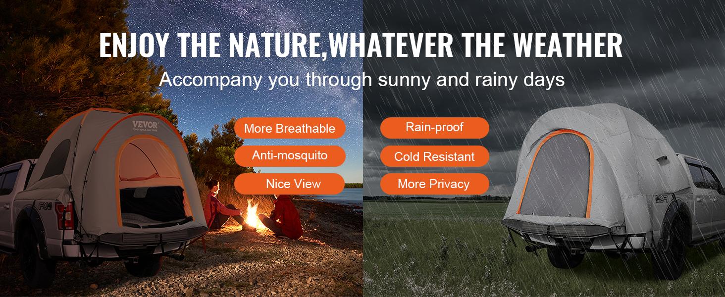 VEVOR Truck Bed Tent, TikTokShopBlackFriday, 6.4'-6.7' Pickup Truck Tent with Rain Layer and Carry Bag, Waterproof PU2000mm Double Layer Truck Tent, Accommodate 2-3 Person, for Camping Traveling Outdoor Activities