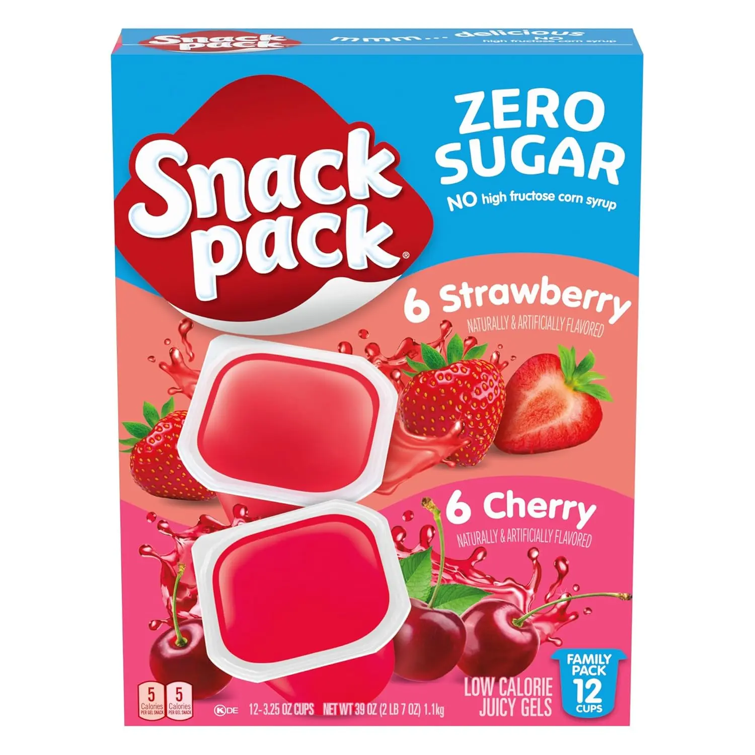Sweet Strawberry & Cherry Flavored Low-Calorie Juicy Gel Snack Cups, 3.25 oz, 12-Count Family Pack Fruit Jelly Desserts in Fruit Containers, Fruit Jelly In Fruit Container