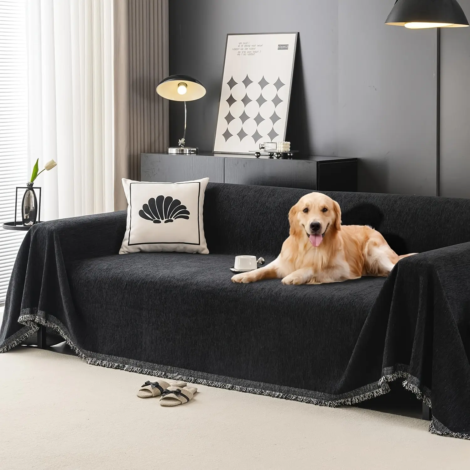 1 Pc Waterproof Couch Cover for Sofa, Washable Sofa Slipcover for Pets, Non-Slip Furniture Protector for 3-4 Seat Sectional Couches Home Living Room & Hotel